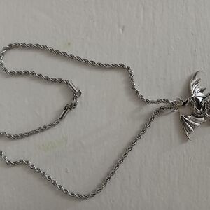 Silver Angel Fish Pendant Necklace